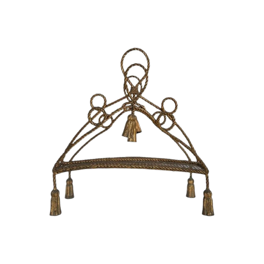 French Gilt Metal Rope-Twist Magazine Rack with Tassels
