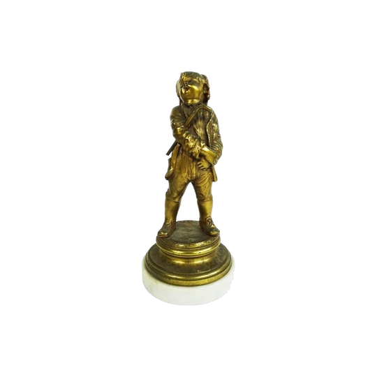 Antique French Gilt Bronze Statue of a Boy on Marble Base, 25 cm H