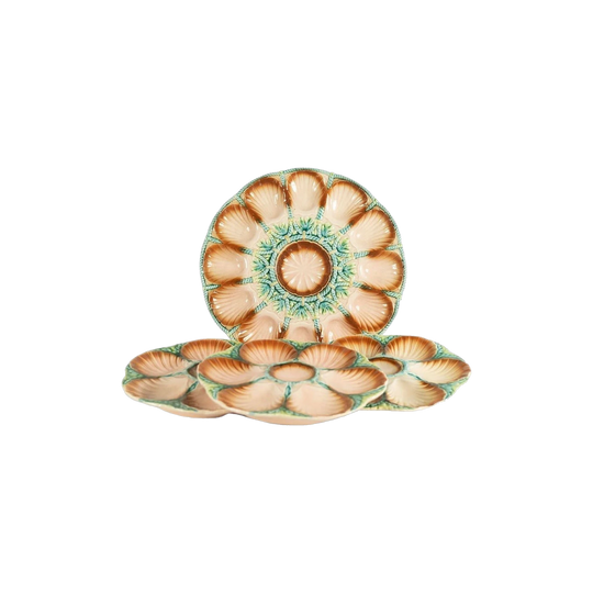 Early 20th-Century French Sarreguemines Majolica Pink Oyster Plate Service, Set of 6