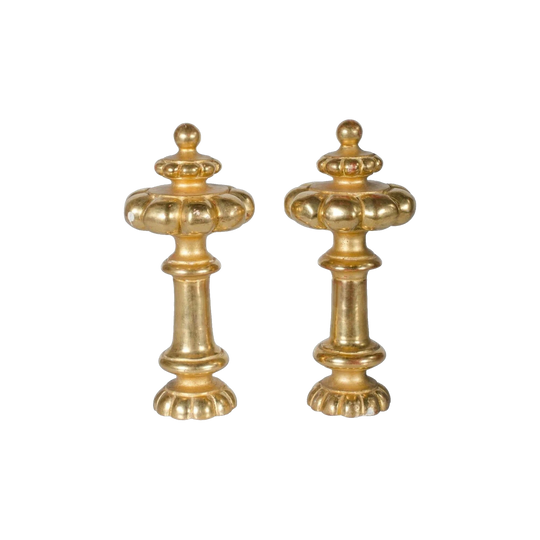 Pair of Antique French Carved Gilt Wood Finials (Curtain Rod Ends), 22 cm