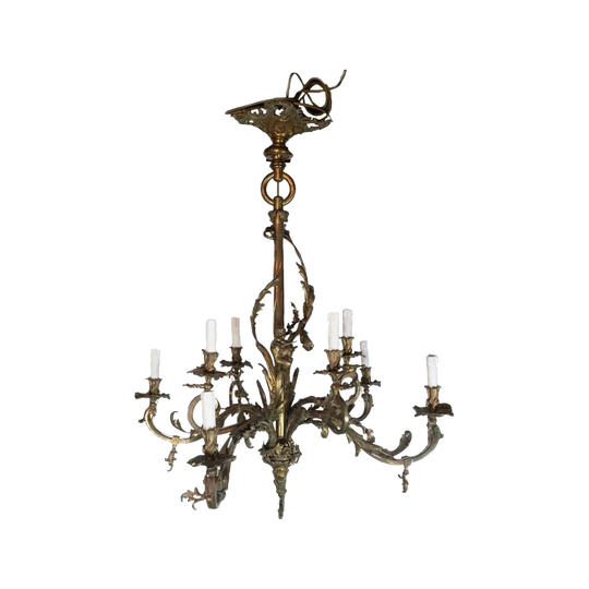 Antique French 8-Light Bronze Gasolier / Chandelier