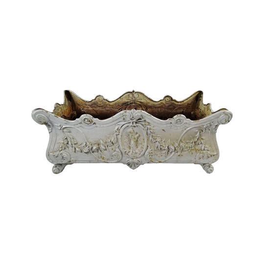 Large Antique French Cast Iron Jardinière Garden Planter, 19th Century, Grey/Silver Paint
