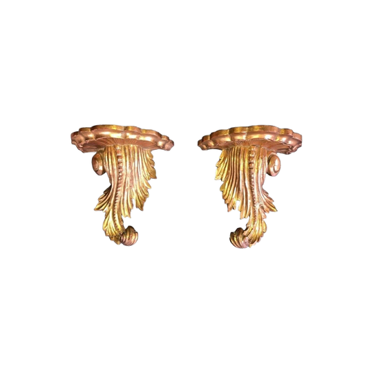 Pair of Antique Italian Baroque-Style Carved Giltwood Brackets
