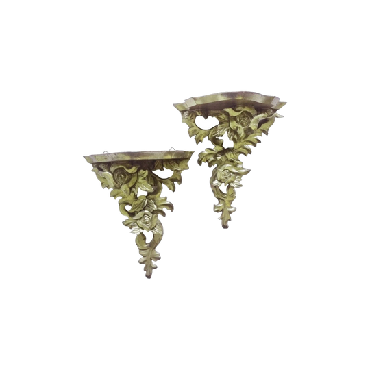 Pair of Antique Italian Carved Giltwood Wall Bracket Shelves, Late 19th–Early 20th Century