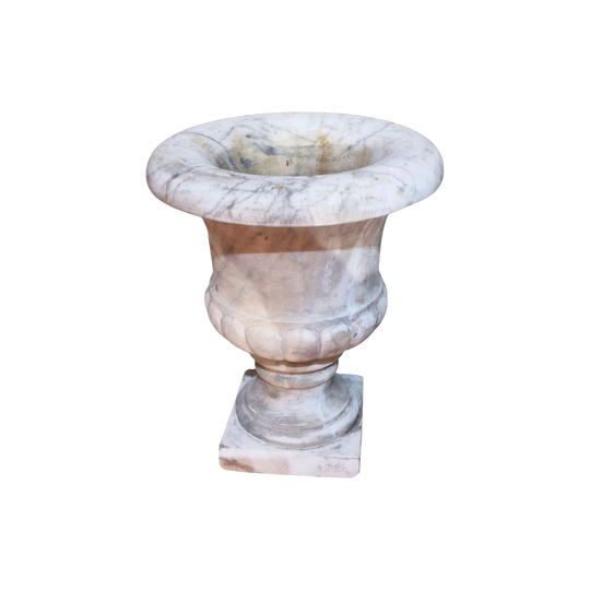 Antique Italian White Carved Marble Garden Urn, Probably Early 20th Century