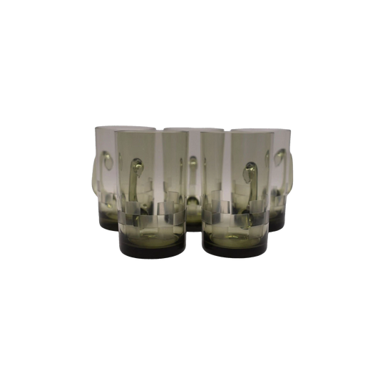 Smokey Olive green glass mugs. Set of 5