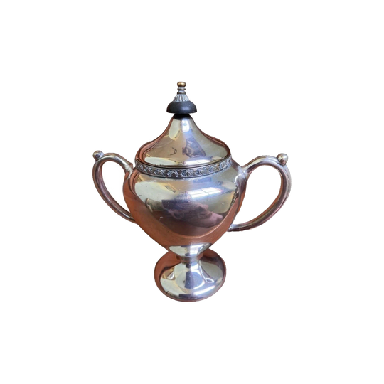 Art Deco Style Paramount EPNS Silver Plate Lidded Sugar Bowl, Du Barry, Hinged Lid with Bakelite Knob