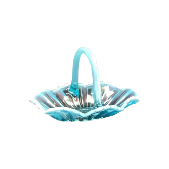 Victorian Blue Vaseline Glass Basket, c.1890