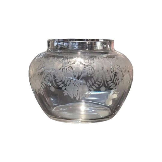 Victorian Cut Crystal Bowl with Floral Decoration, c. 1870