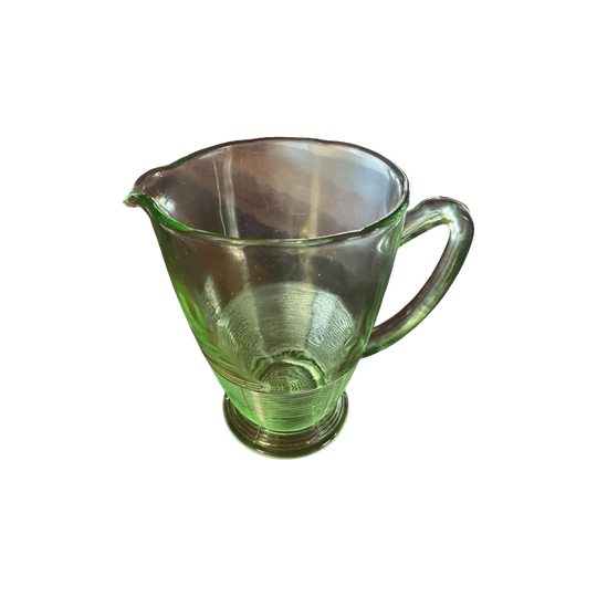 Mid-Century Modern Heavy Green Depression Glass Large Lemonade Jug / Water Pitcher