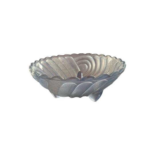 Crown Crystal Ice Blue Footed Glass Salad/Dessert Master Bowl, Vintage Mid-Century, Art Deco Style
