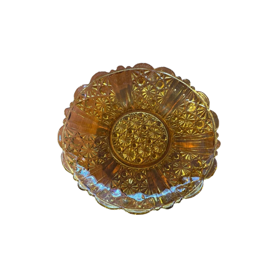 Vintage Amber Glass Shallow Bowl, Greener & Co Sunderland Style, Pattern No. 81160