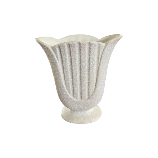 Vintage 1950s Raynham Pottery Textured White Fan Vase, Australia, No. 53 (Mid-Century Modern)