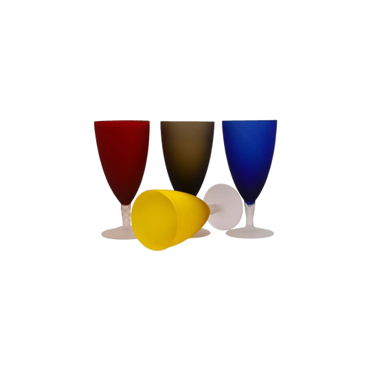 Set of 4 mutli-Coloured Wine Glasses with twisted stems.