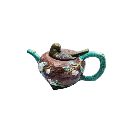 Antique Holdcroft Majolica Bird-in-Nest Teapot, c. 1875