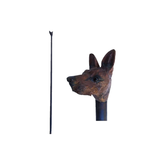 Tall Antique Carved Dog Head Walking Stick / Staff with Copper Ferrule, 171 cm