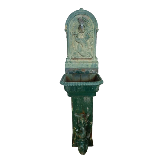 Antique French Cast Iron Three-Piece Garden Fountain with Dolphins and Bronze Frog Tap — GAR 25