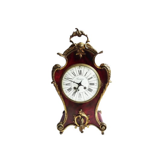 Antique French Ormolu-Mounted Red Faux Shell Mantel Clock, Eight-Day Movement, 43 cm H