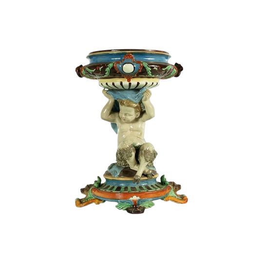 Antique English Majolica Cherub Table Centrepiece with Cloven Hooves