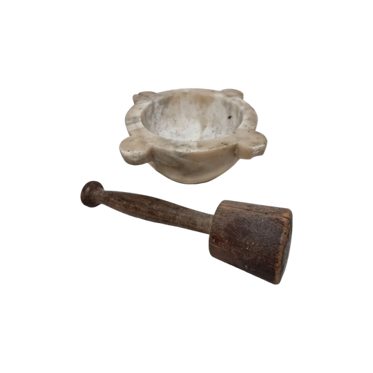 Antique French Carved Marble Mortar and Timber Pestle