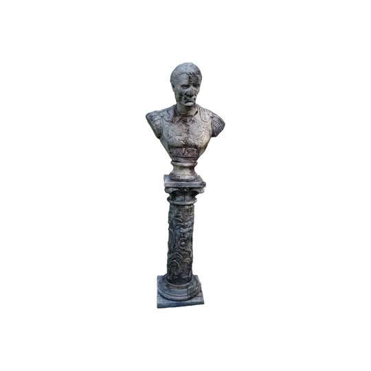 Cast Stone Bust of Julius Caesar on Stand, Two-Piece Garden Sculpture, 148 cm H