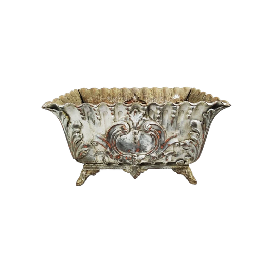 Antique French Cast Iron Garden Planter Jardinière, Grey Painted, 19th Century