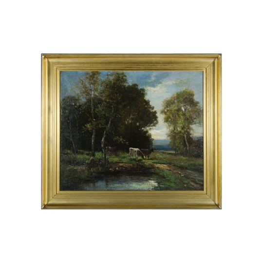 Antique British School Oil Painting, Cattle by a River, Signed W. Ashton (William Ashton, 1853–1927)