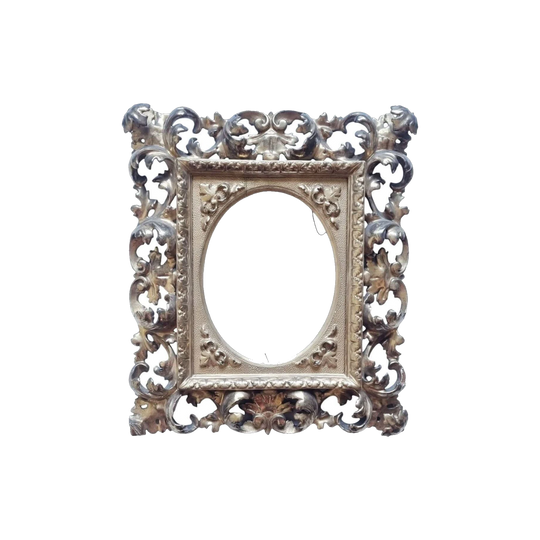 Antique Italian Florentine Carved Giltwood Picture Frame with Oval Centre, 40 x 35 cm