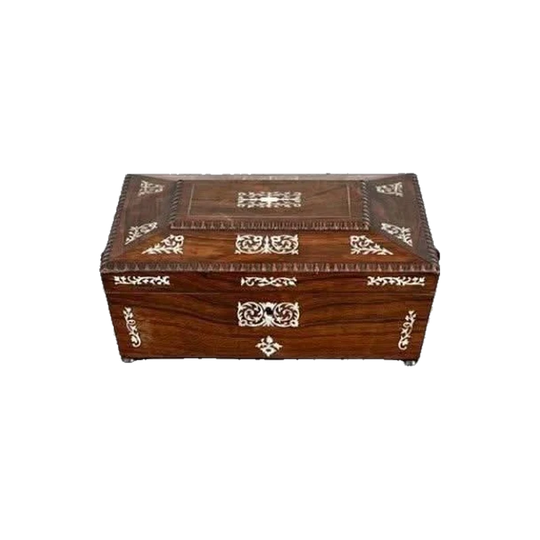 Antique English Georgian/Regency Mother-of-Pearl Inlaid Brazilian Rosewood Sarcophagus Box