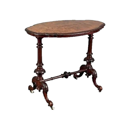 Antique English Mid-Victorian Burl Walnut Occasional / Side Table on Castors