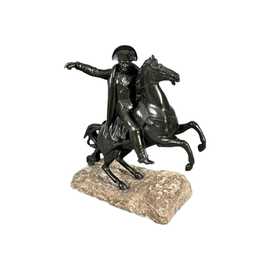 Antique French Late 19th-Century Bronze After Canova: Napoleon on Horseback, Carved Stone Base