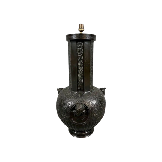 19th-Century Italian Heavy Cast Bronze Vase Converted to Table Lamp