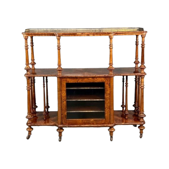 Antique English Victorian Inlaid Walnut Music Canterbury & Whatnot Stand (Etagere), c.1870