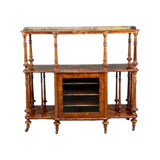 Antique English Victorian Inlaid Walnut Music Canterbury & Whatnot Stand (Etagere), c.1870