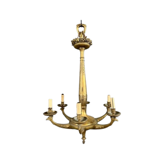 French Art Deco Gilt Bronze Six-Arm Electrolier Ceiling Light, 1930s