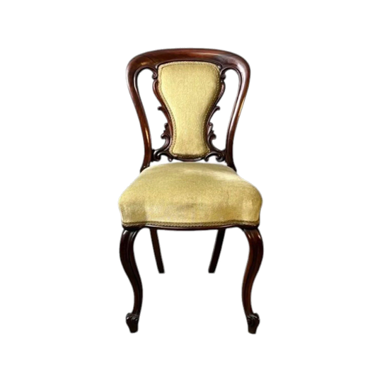 Antique English Victorian Solid Rosewood Dining Chairs, Set of Six, Louis XV Influence