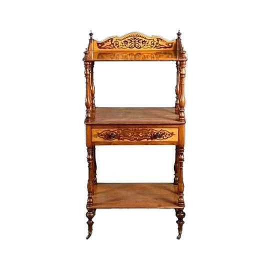 English Mid-Victorian Etagere / Whatnot Display Stand, 1850s, Mahogany with Rosewood & Satinwood Parquetry