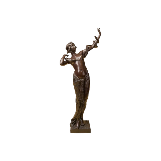 Early 20th Century French Brown-Patinated Bronze Snake Charmer / Priestess, in the Manner of Louis‑Ernest Barrias