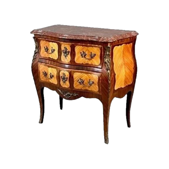 French Louis XV Style Bombe Commode with Marble Top, Early 20th Century
