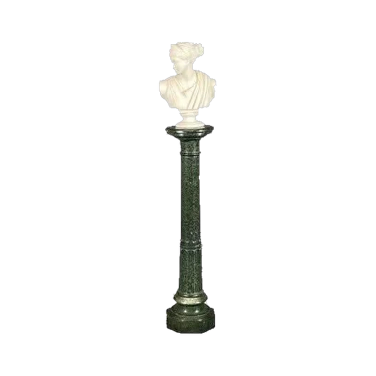 Antique Italian Carved Marble Bust of Diana the Huntress on Verde Marble Column