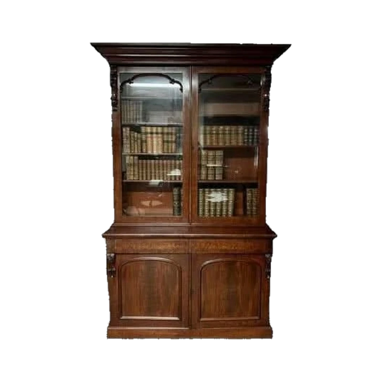 English Early Victorian Two-Height Honduran Mahogany Bookcase, c. 1850