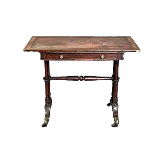 Antique English Late Regency / George IV Brazilian Rosewood Writing Table with Tooled Leather Top, c. 1820