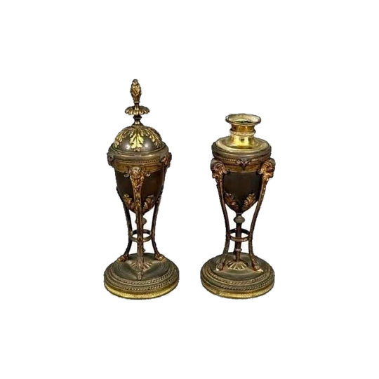 English George III Pair of Bronze and Ormolu Cassolettes, French Taste, Late 18th Century