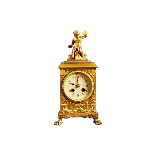Antique French Napoleonic Empire Gilt Bronze Mantel Clock, Early 19th Century