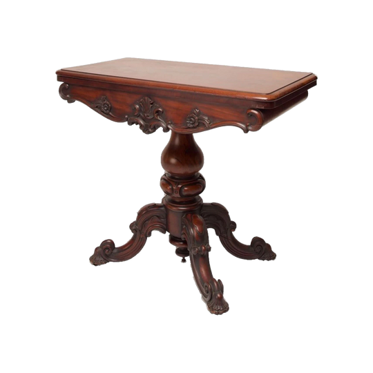 Early Victorian English Mahogany Baize‑Lined Swivel Fold‑Over Card Table, circa 1845, James Winter