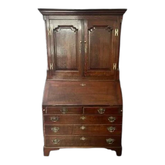 Antique English George III Oak Drop-Front Bureau Bookcase, 18th Century