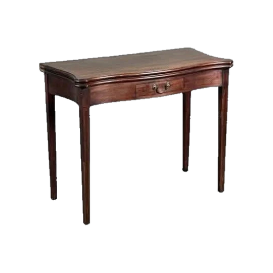 English George III Late 1700s Cuban Mahogany Fold-Over Gate-Leg Tea Table with Serpentine Front and Drawer