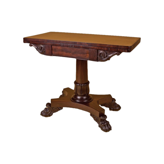 Antique English George IV / William IV Honduran Mahogany Card Table / Side Table, c. 1830s