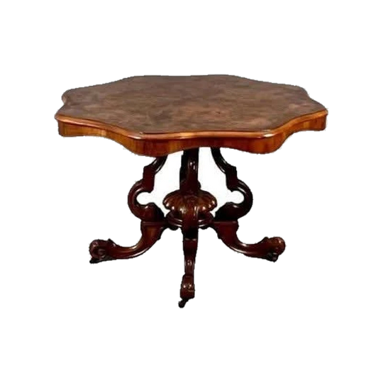 Antique English 19th Century Victorian Walnut Centre Table, Circa 1875, Serpentine Eight-Lobed Top