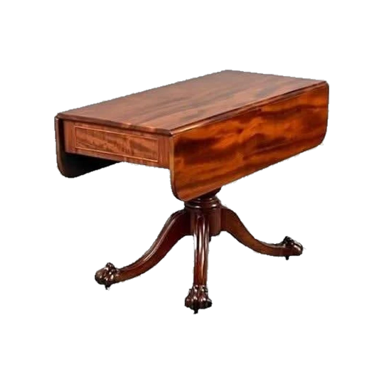 English George IV Cuban Mahogany Pembroke Table with Writing Drawer and Lion Paw Feet, 1820–1830